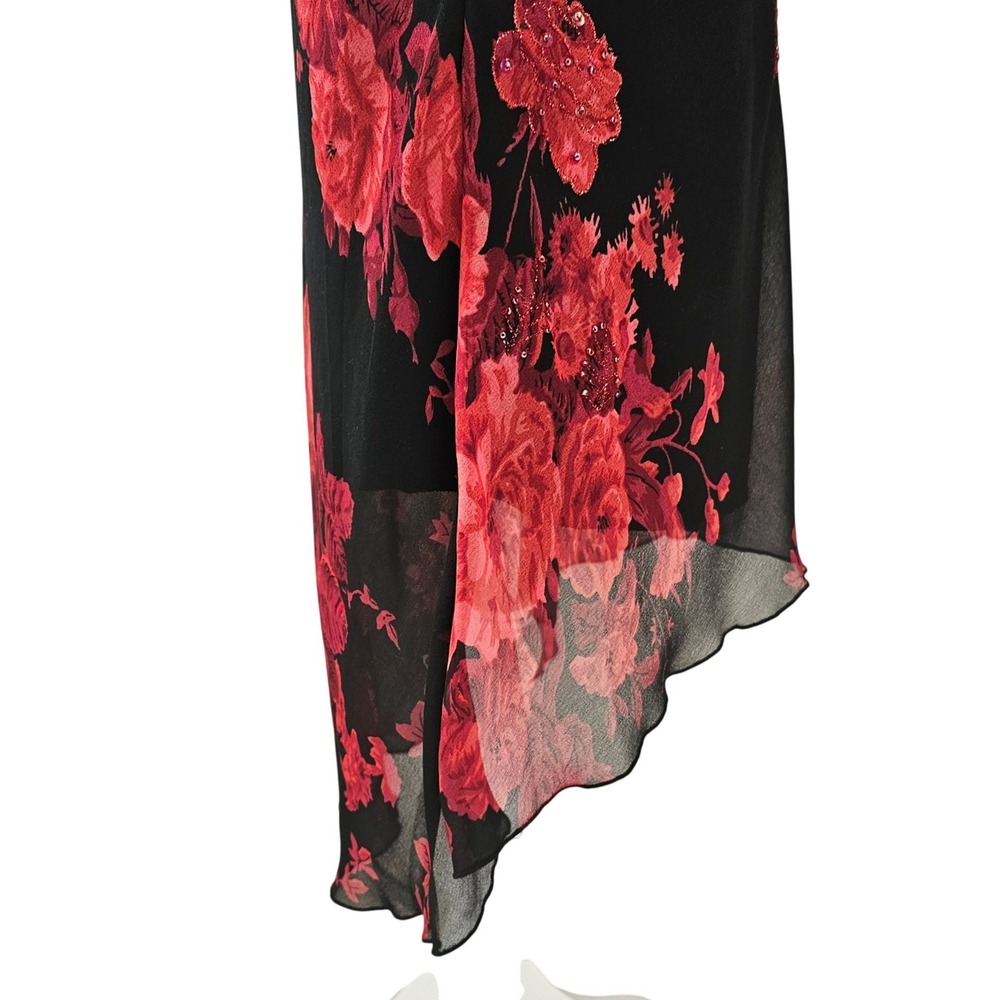 Connected Apparel Red Floral Beaded Hi Low Dress Size Small Romantic Goth Formal - Picture 6 of 12